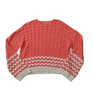 Abound Orange and Ivory Crew Neck Knit Long Sleeve Pullover Sweater Women's XL